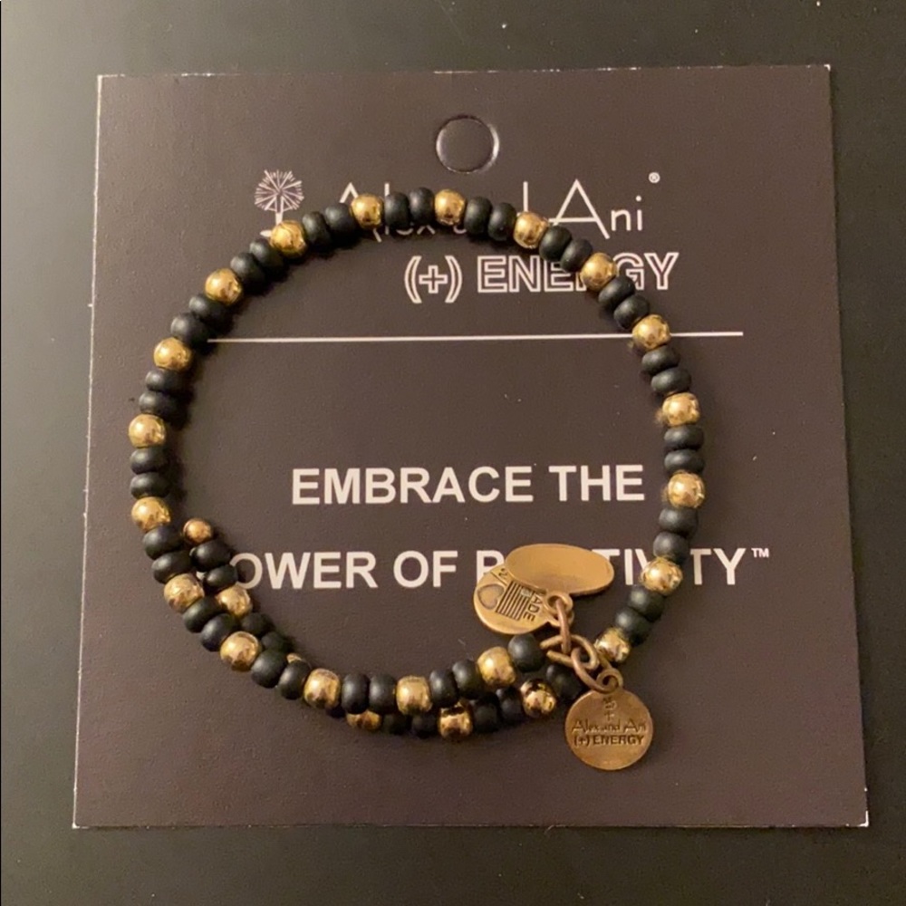Alex and Ani black and gold beaded bracelet